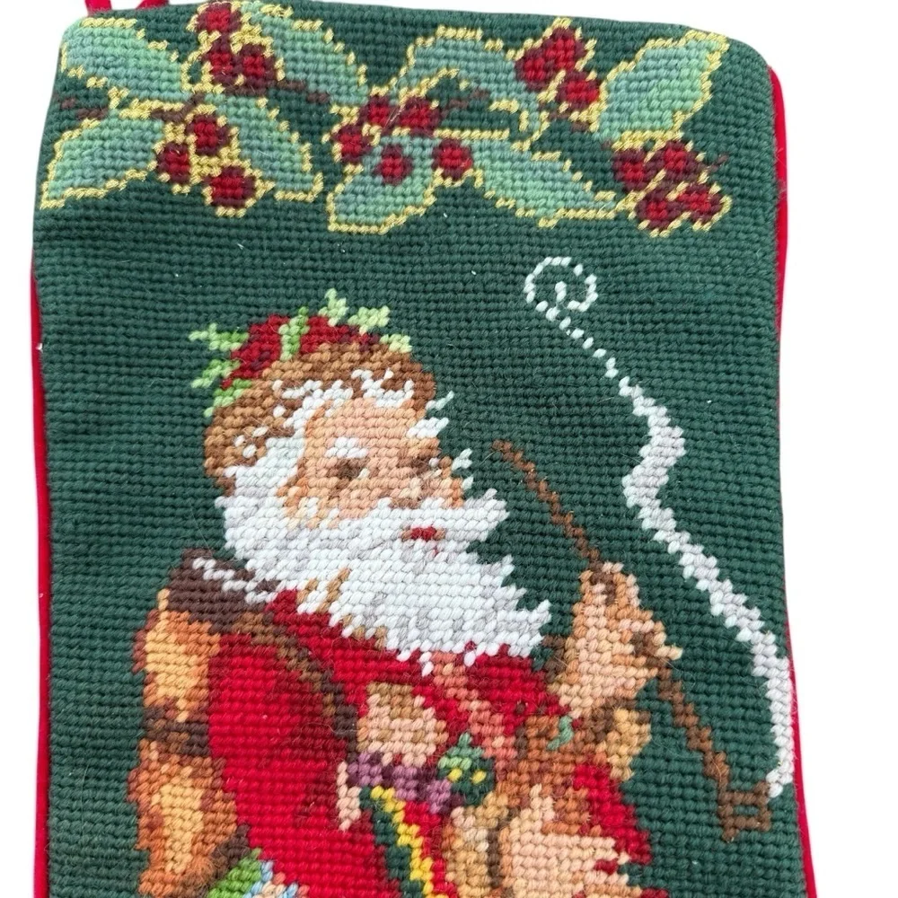 Needlepoint Stocking Christmas L Santa Smoking Imperial Elegance Peking Holly 19